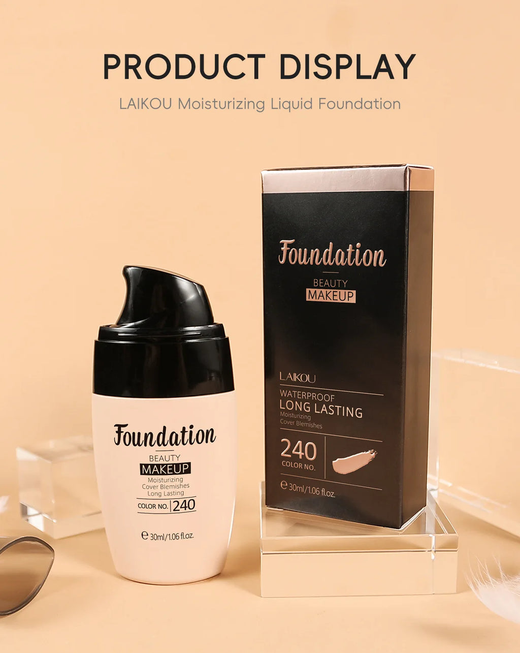 LAIKOU Liquid Foundation Multiple Shades Hydrating Natural Finish Creamy Full Coverage Makeup Base Long Lasting Wear 30ml