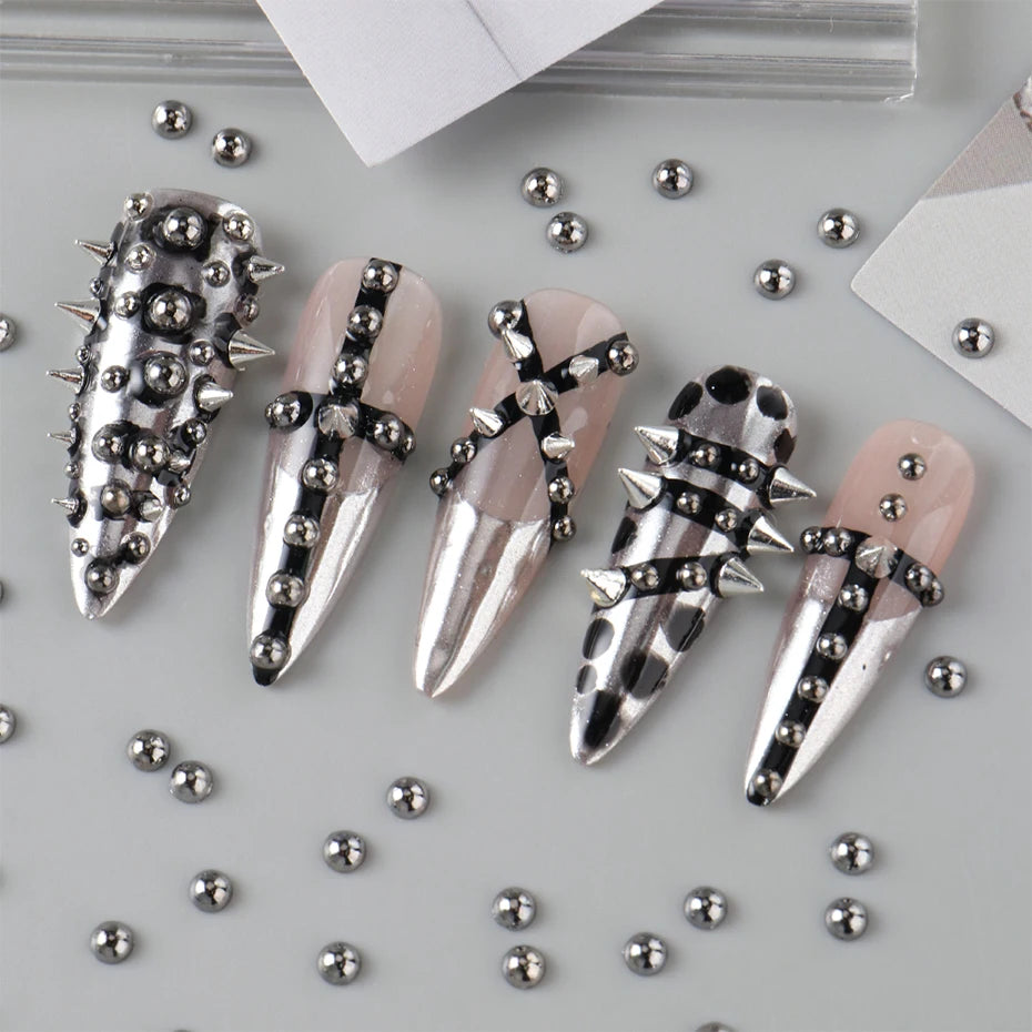 12 Grids Punk Silvery Gothic Punk Nail Charms Studs Metal Rivets Alloy Piercing Grunge DIY Nail Art Decoration Y2K Nail Supplies