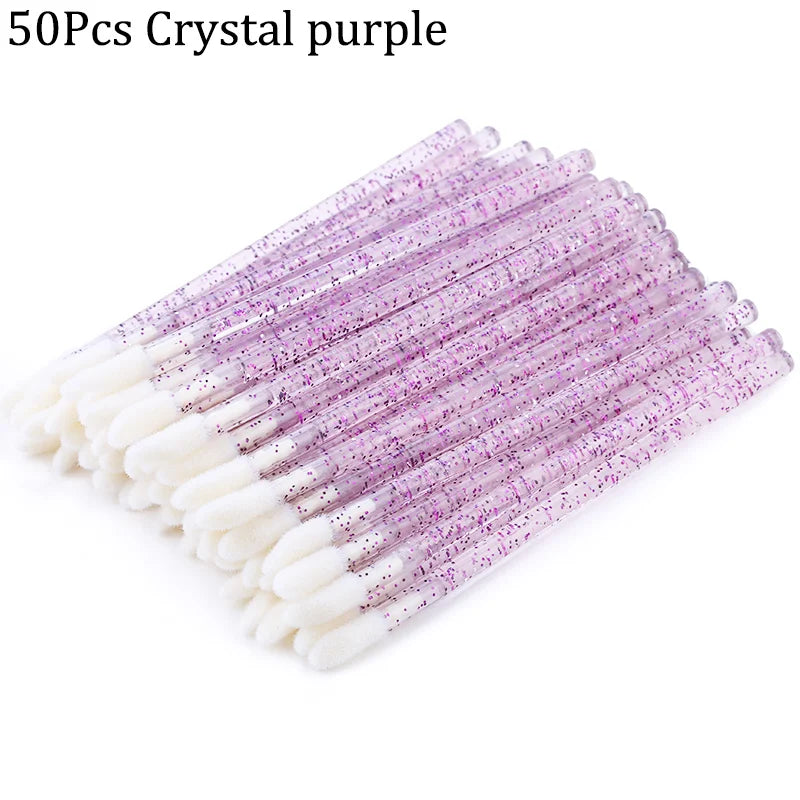 50Pcs Crystal Eyelashes Brushes Individual Lash Removing Cleaning Mascara Applicator Lip Brushes Makeup Eyelash Extension Tools