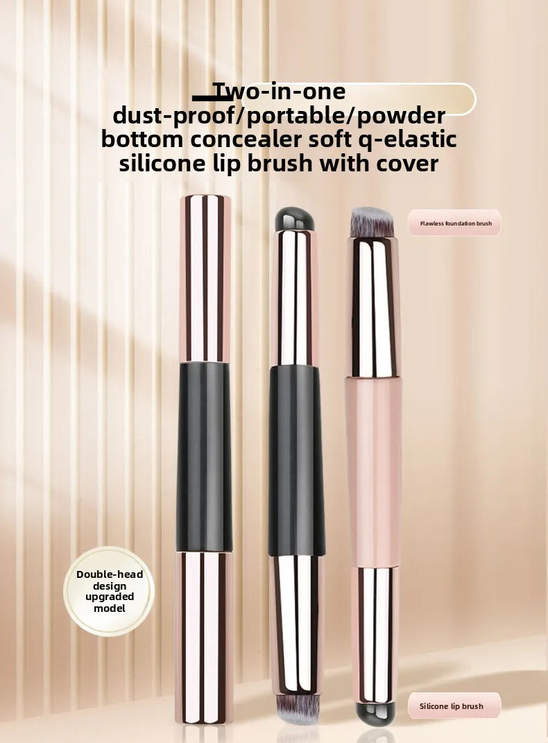 2 In 1 Silicone Lip Brush Concealer Brush Wooden Handle Lipstick Lip Balm Applicator with Cap Travel Makeup Brush Beauty Tools