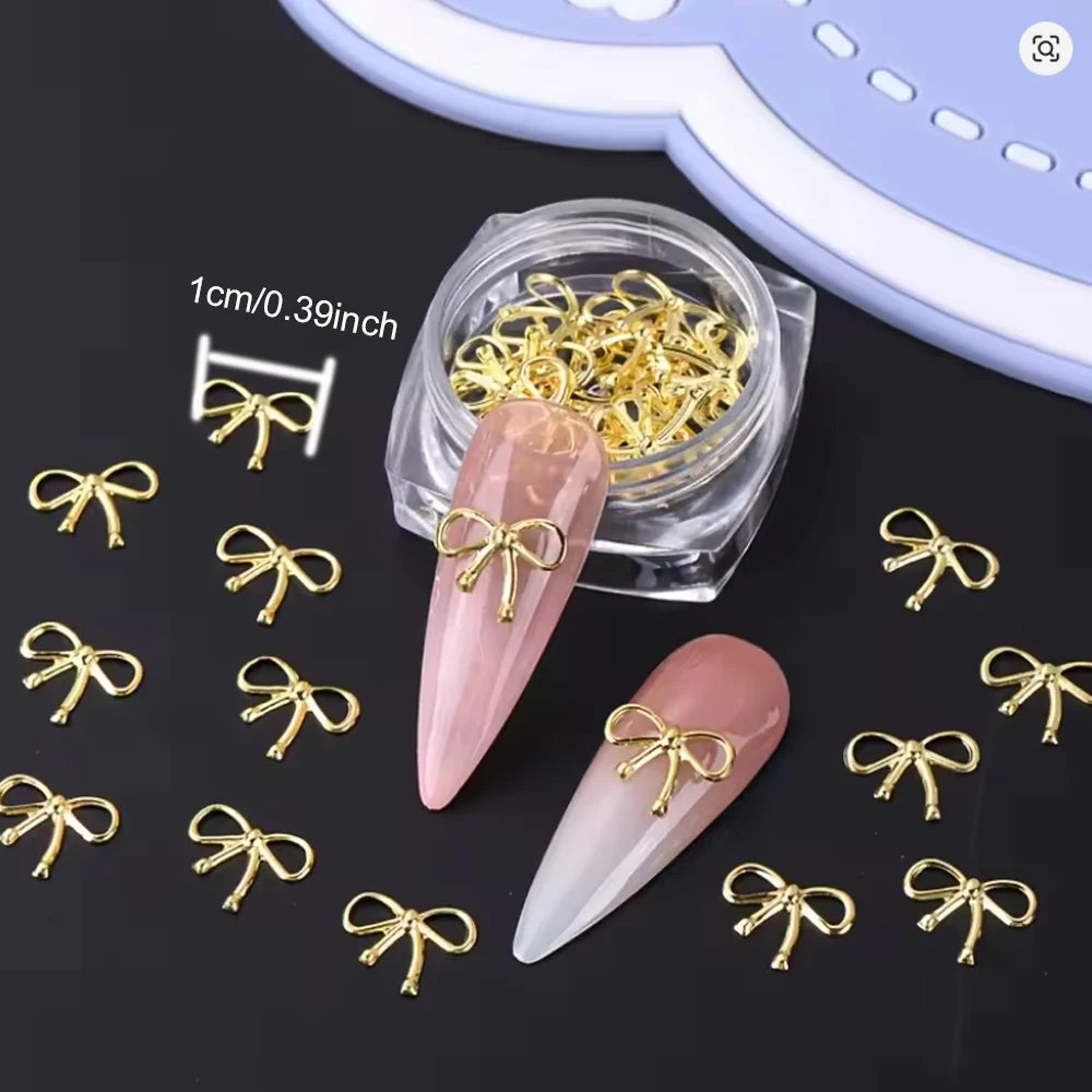 3 Bottle Metal Willow Bows Nail Decoration Gold Silver 3D Bowknot Design DIY Charm Elegant Metallic Jewelry Manicure Accessoires