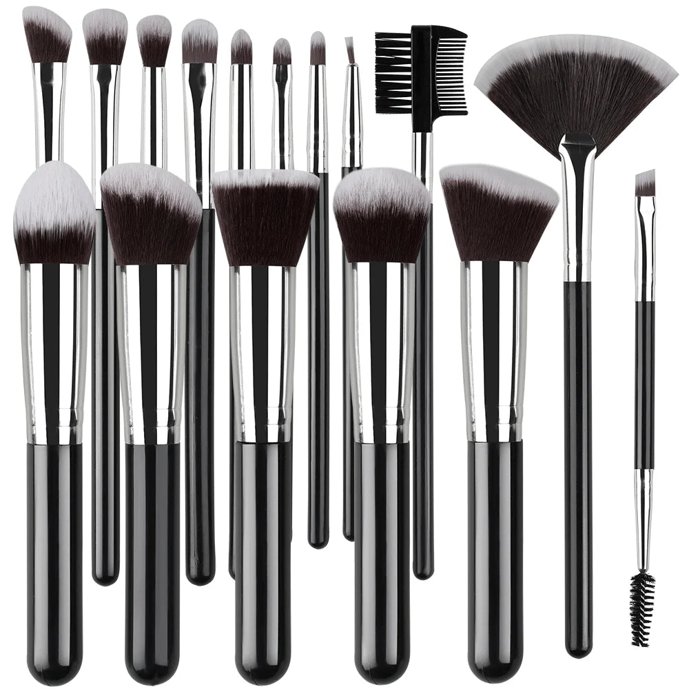 16Pcs Professional Makeup Brush Set Eye Shadow Contouring Foundation Highlight Setting Powder Blending Makeup Sponge Powder Puff