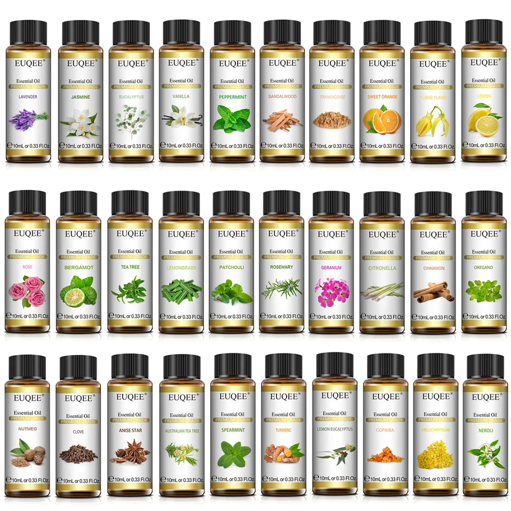 EUQEE 10ml Pure Natural Essential Oil Lavender Jasmine Eucalyptus Vanilla Sandalwood Sweet Orange Lemon Oregano Rose Fragrance