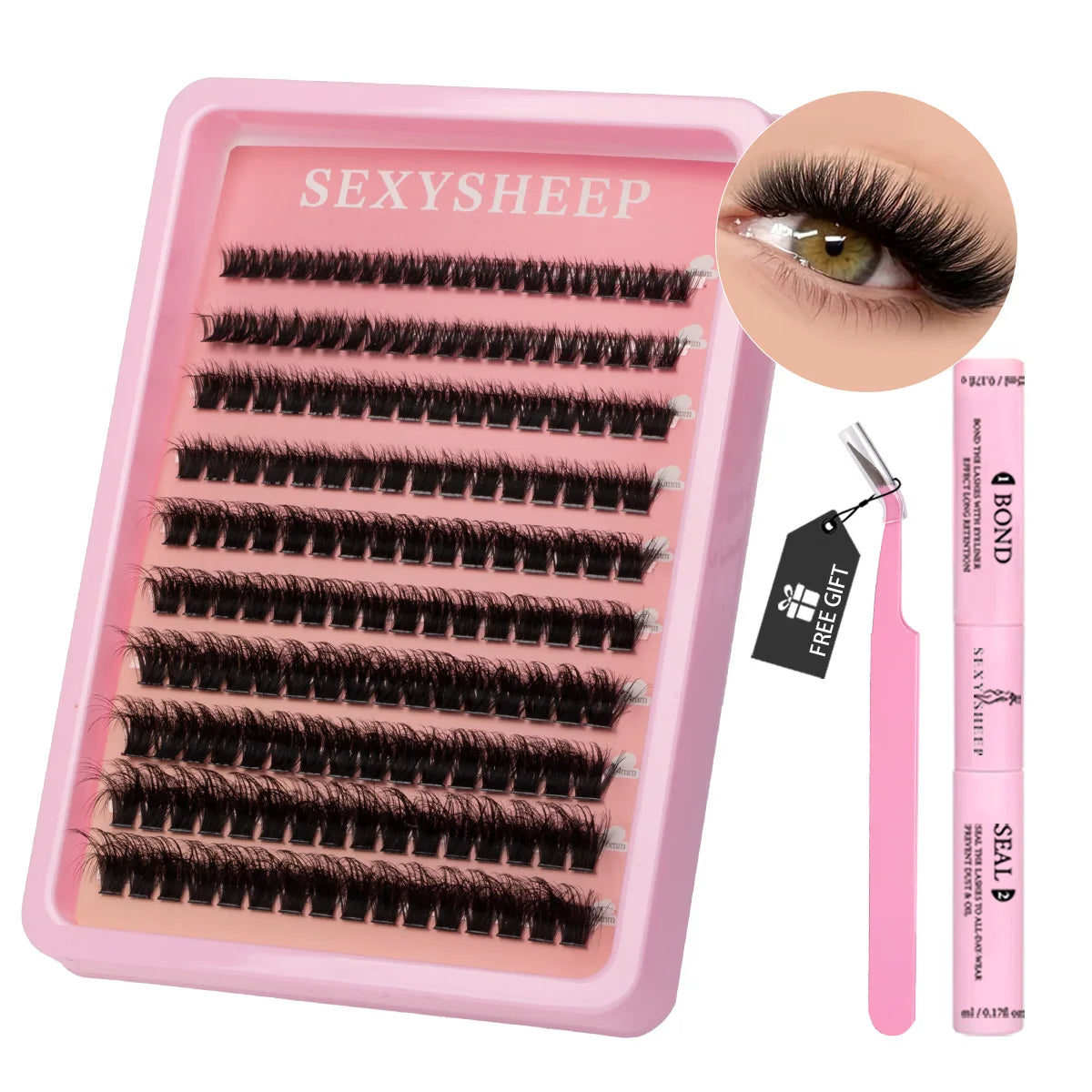 Lash Clusters Kit Cat Lashes with Lash Bond & Seal Cluster Eyelash Extensions Mix Styles Eyelash Clusters Kit DIY at Home Makeup