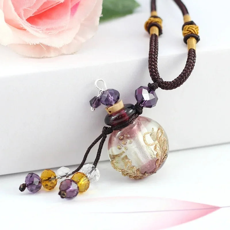 1PC Murano Glass Perfume Baroque Necklaces Essential Oil Vials Aroma  Bottle Necklace