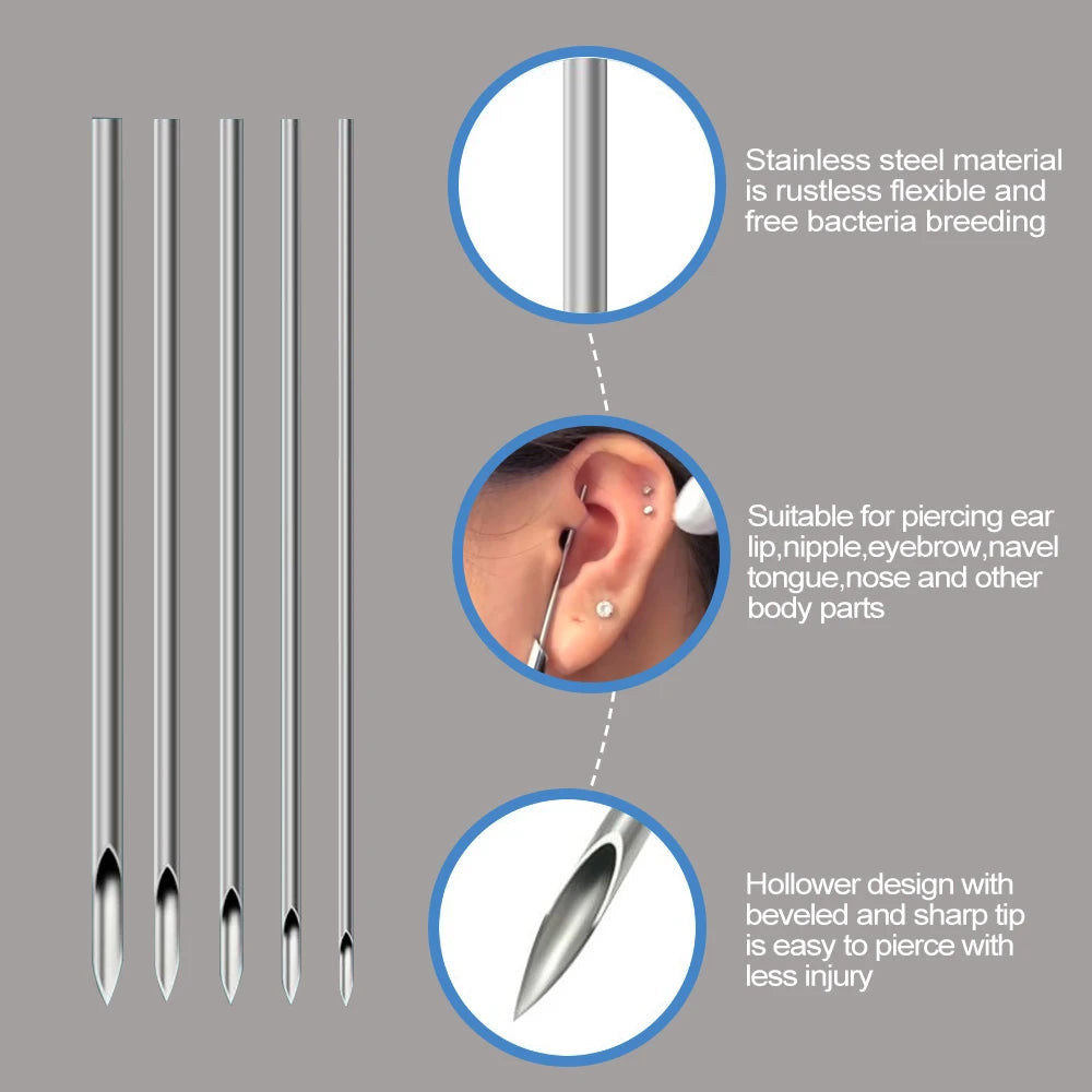 Audersigt  10/100pcs Body Piercing Needles 14G 16G 18G Stainless Steel Disposable Ear Nose Navel Nipple Lip Piercing Needle