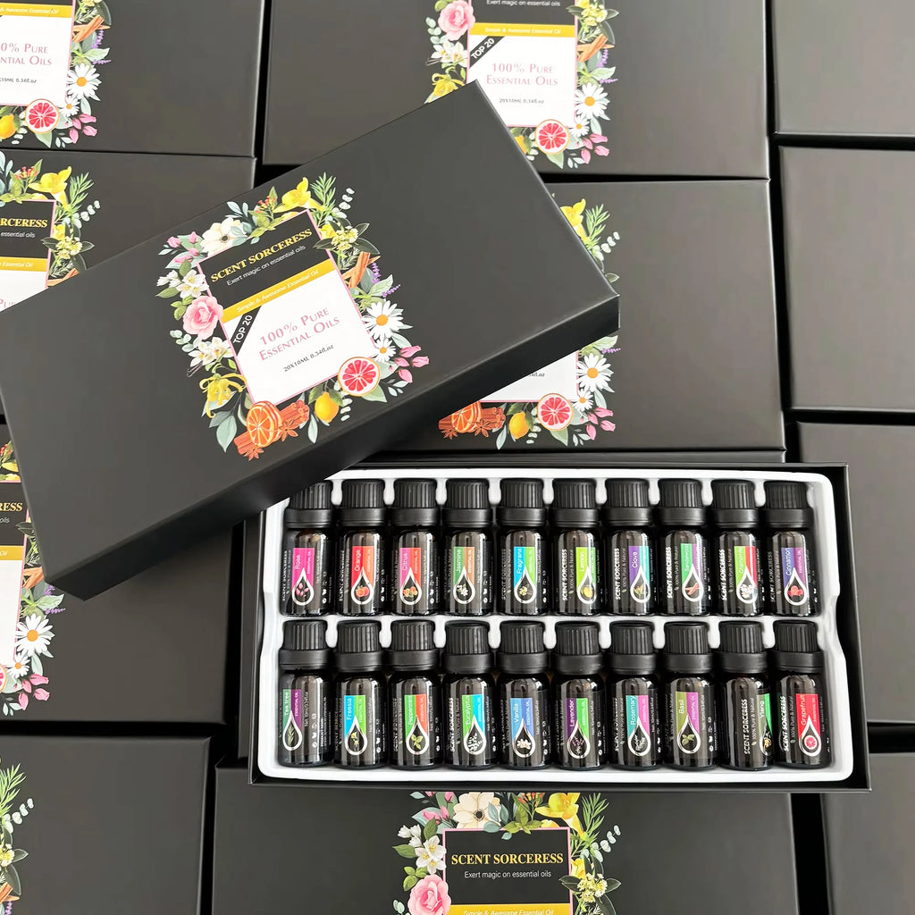 20pcs/set Black Classic Essential Oil Set Lavender Eucalyptus Sweet Orange Lemon Fragrance Oil Spa Body Massage Essential Oils