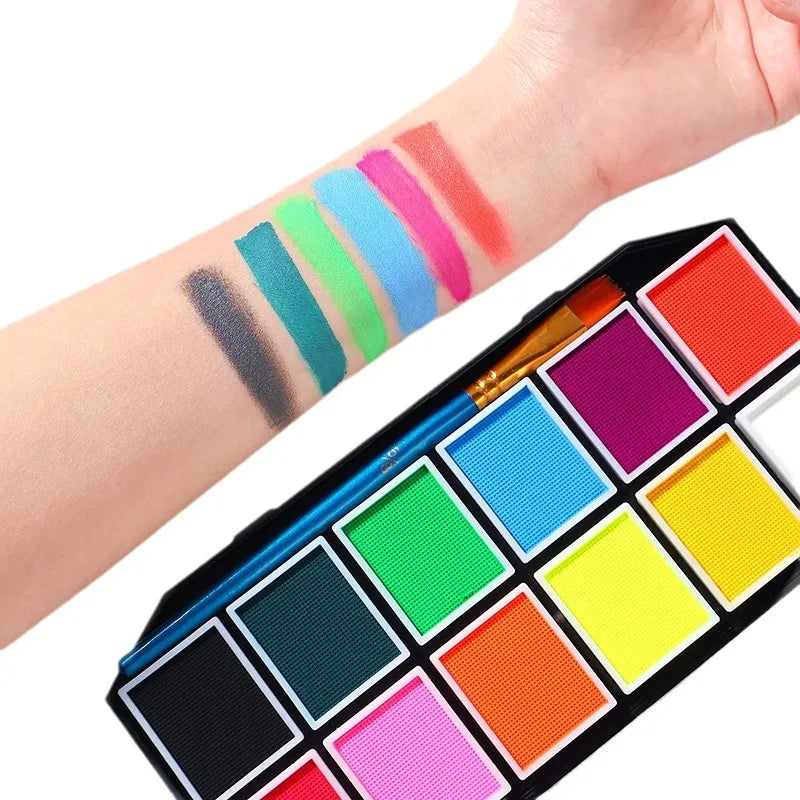 12 Colours Water-Soluble Rainbow Palette Children's Face Body Paint, Halloween Stage Makeup Body Paint Pigments Face Makeup