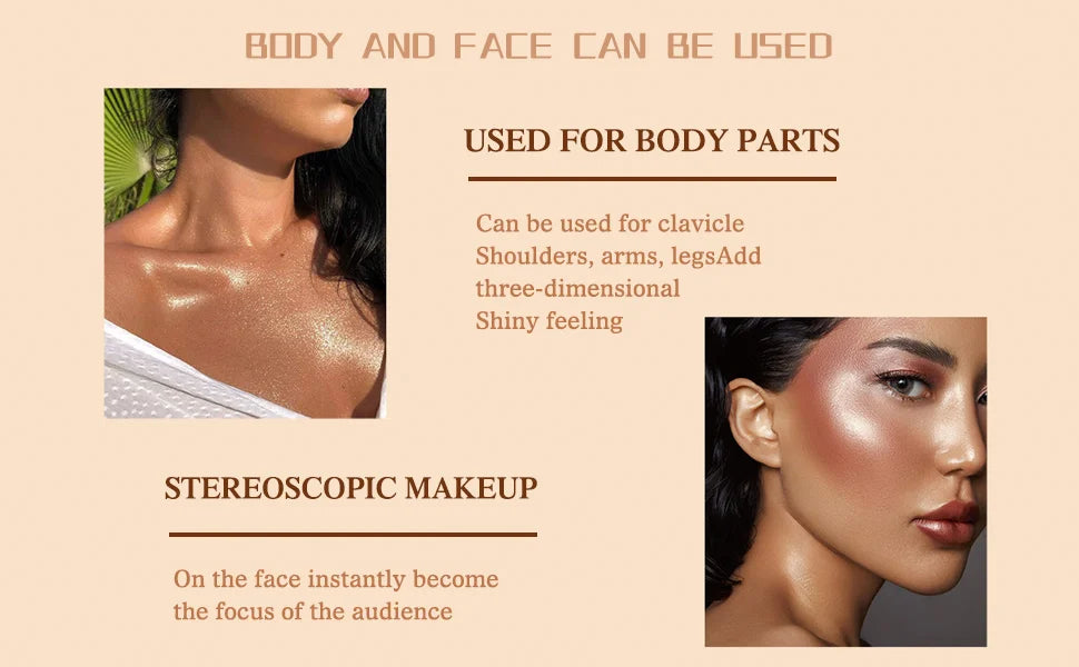 Liquid Highlighter + Liquid Blush + Liquid Contour for Face & Body, High Glossy Finish, Natural Glow Liquid Luminizer Makeup