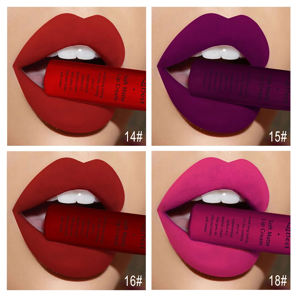 QIBEST Sexy Velvet Matte Lip Gloss Liquid Lipstick Lipgloss Beauty Red Nude Waterproof Long-lasting Lip Stain Makeup For Women