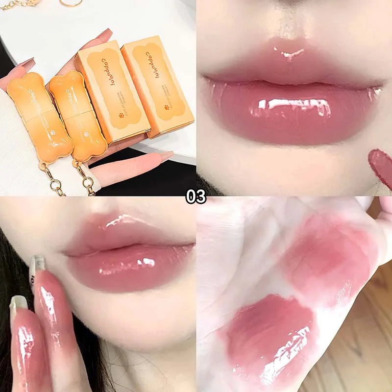 PINKCOCO Bear Doodle Mirror Lip Glaze — Long-Lasting Shiny Lip Gloss, Student-Friendly, Skin-Brightening Nude Lipstick