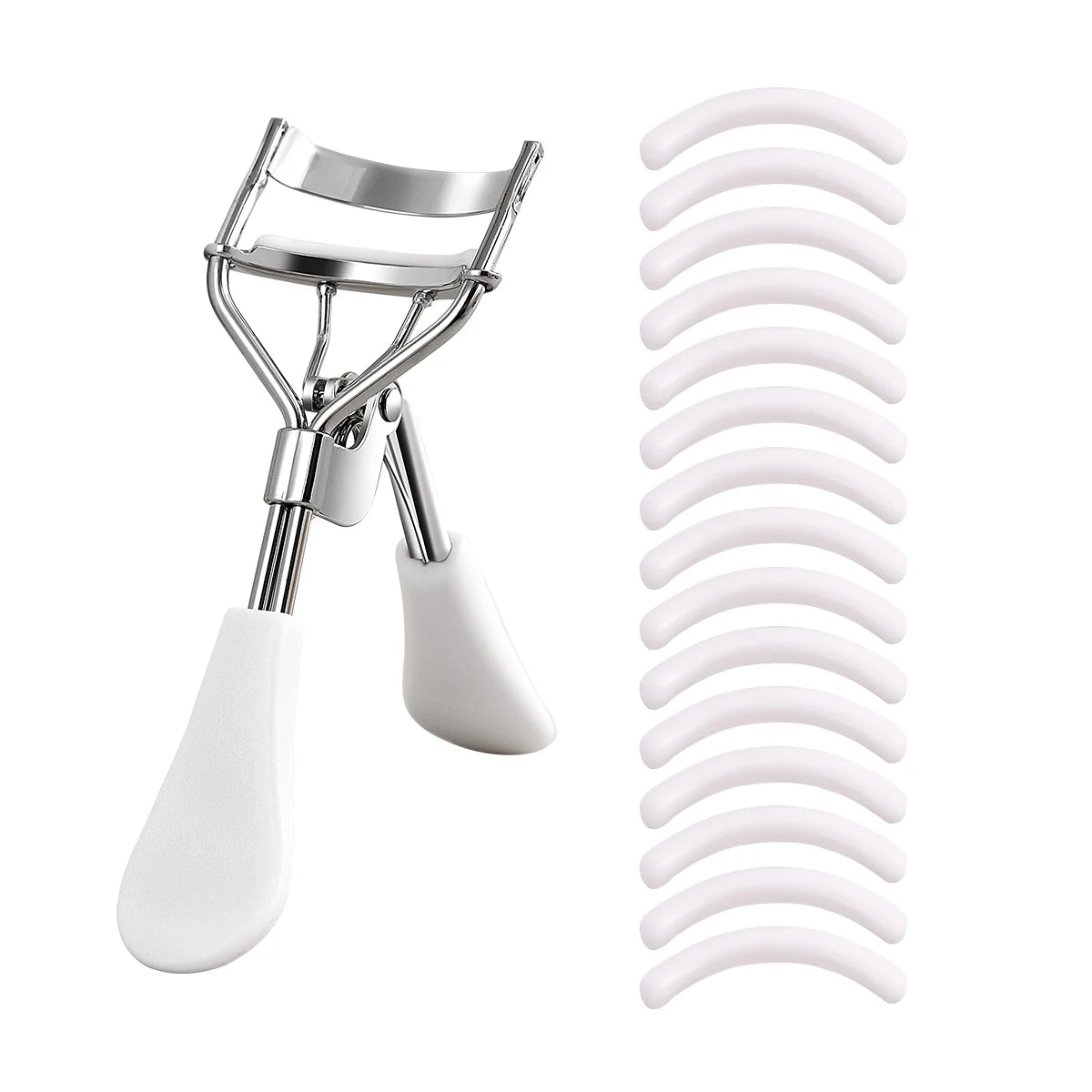 Portable Eyelash Curler with 15 Silicone Pads and Stainless Steel Eyelash Curler, Used for Eyelash Extensions and Curling Tools