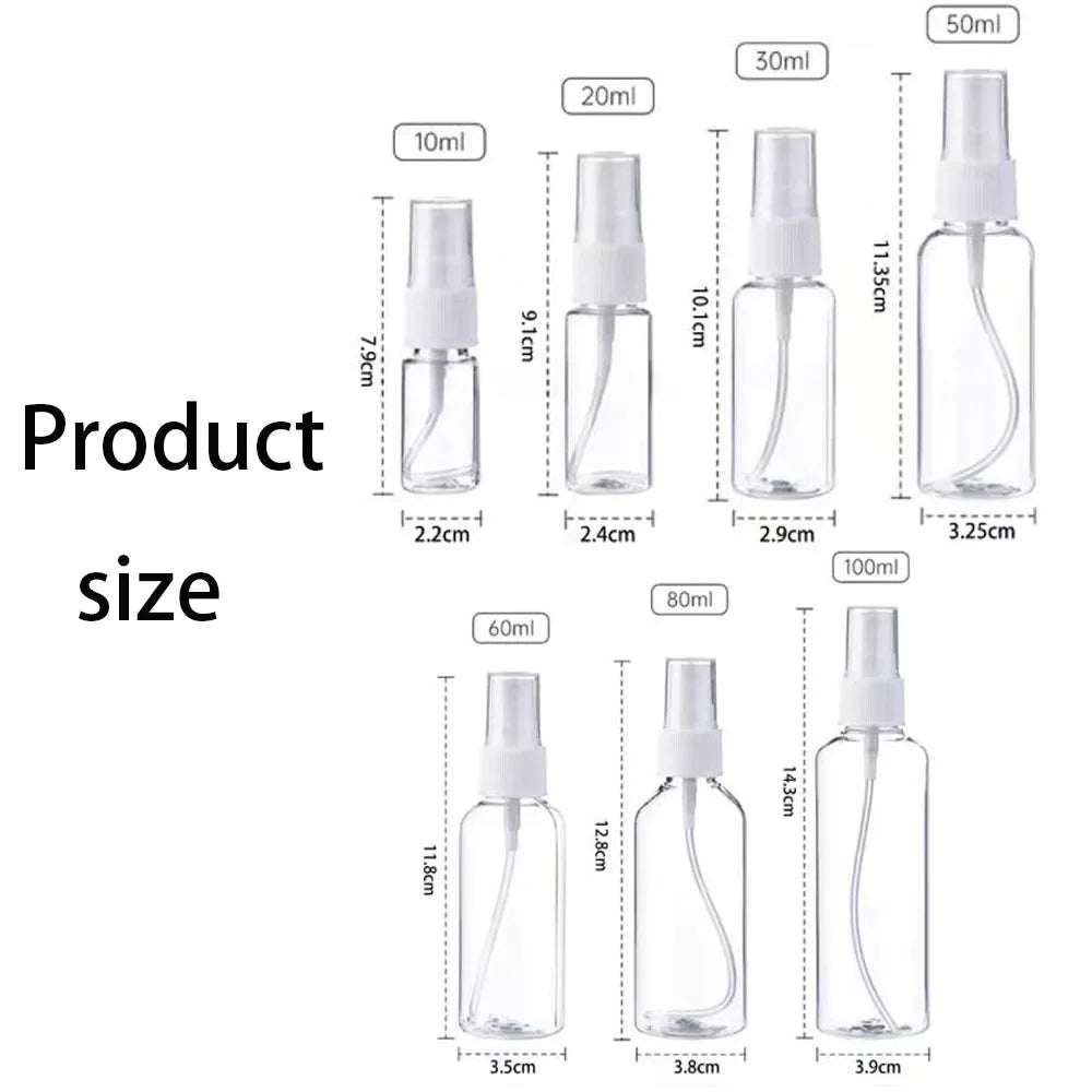 20PCS 10/20/30/50/60/100ML Refillable Clear Plastic Empty Mini Spray Container for Travel Cleaning Makeup Bottles Wholesale