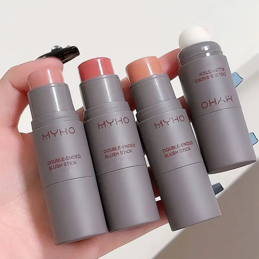 Double Head Sponge Monochrome Powder Blusher Lip and Cheek Dual-Use Durable Matte Natural Rouge Powder Blusher Stick Light Natur