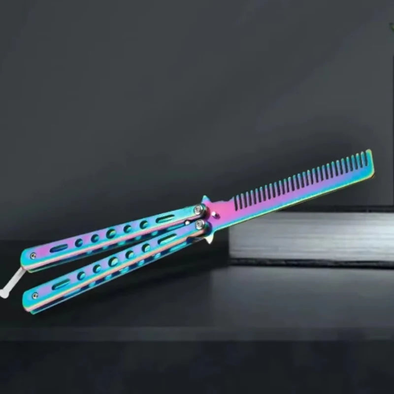 Butterfly Knife Comb, Foldable Comb, Stainless Steel Beard Brush, Salon Hair Styling Tool. Christmas, Halloween and Thanksgiving