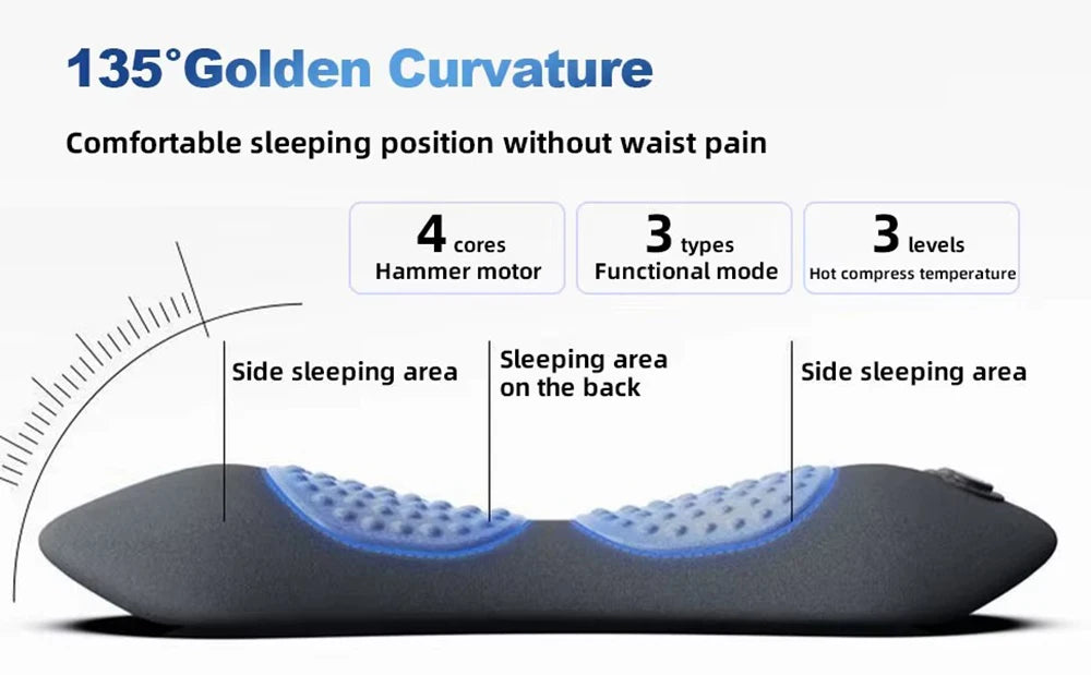 Heating Vibration Massage Pillow Electric Lumbar Support Pad Bed Sleeping Waist Protection Cushion Lying Flat Waist Pain Relief