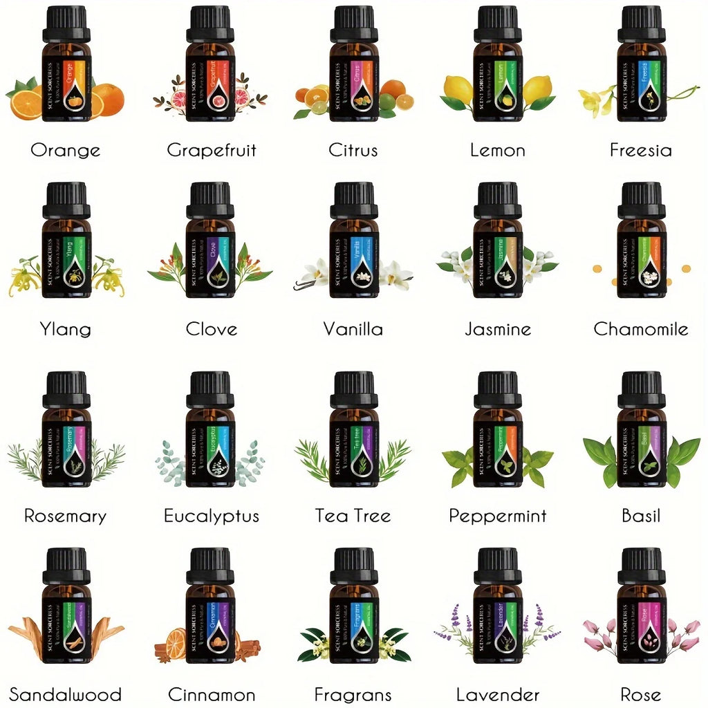 20pcs/set Black Classic Essential Oil Set Lavender Eucalyptus Sweet Orange Lemon Fragrance Oil Spa Body Massage Essential Oils