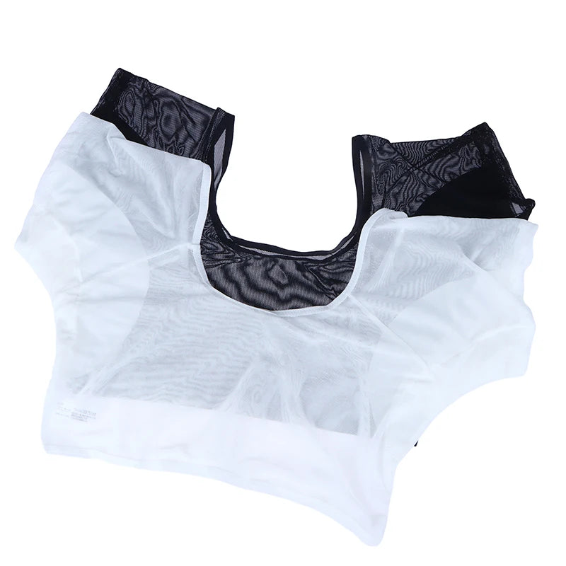 Underarm Sweat Pad Vest Absorbent Deodorant Pad Women T-shirt Shape Sweat Pads Reusable Washable Transparent Mesh Ultrathin