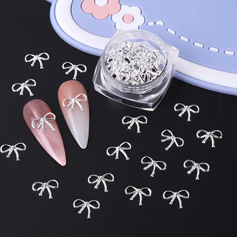 3 Bottle Metal Willow Bows Nail Decoration Gold Silver 3D Bowknot Design DIY Charm Elegant Metallic Jewelry Manicure Accessoires