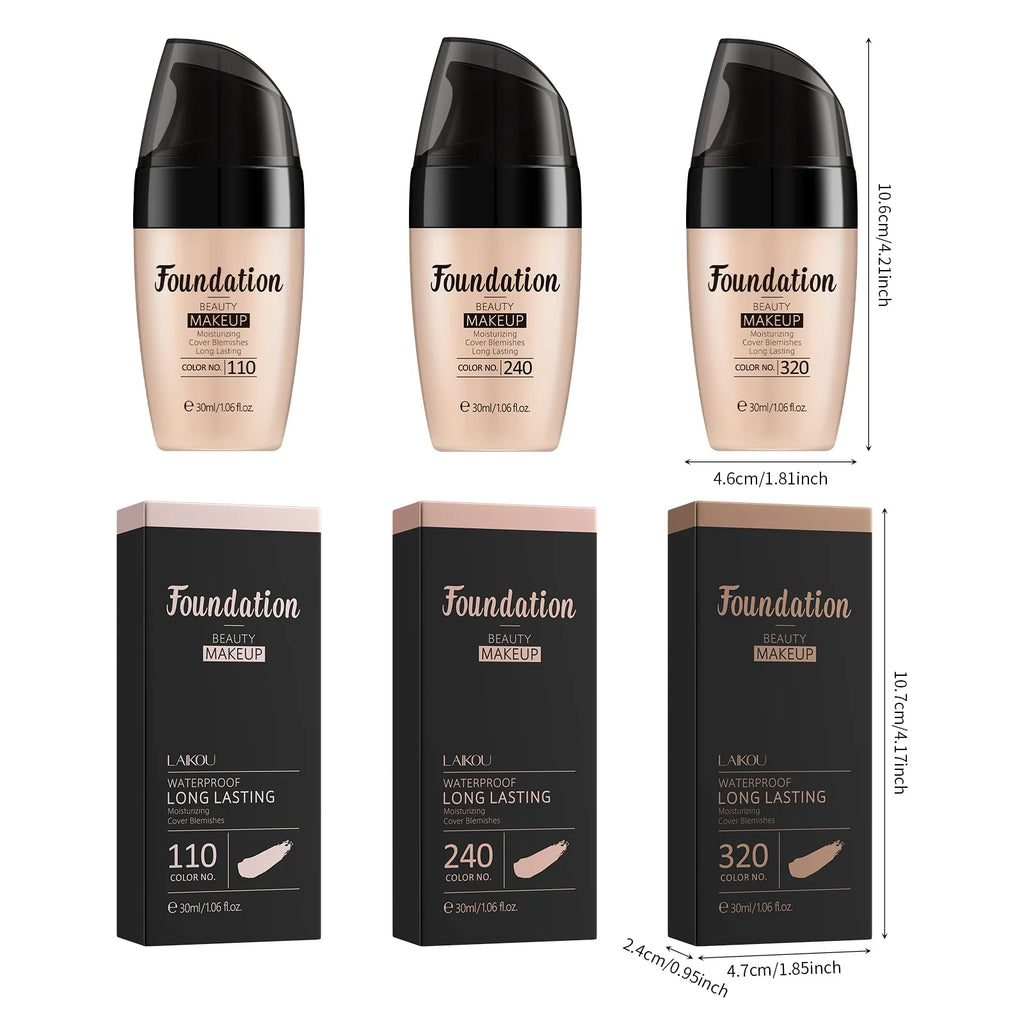 LAIKOU Liquid Foundation Multiple Shades Hydrating Natural Finish Creamy Full Coverage Makeup Base Long Lasting Wear 30ml