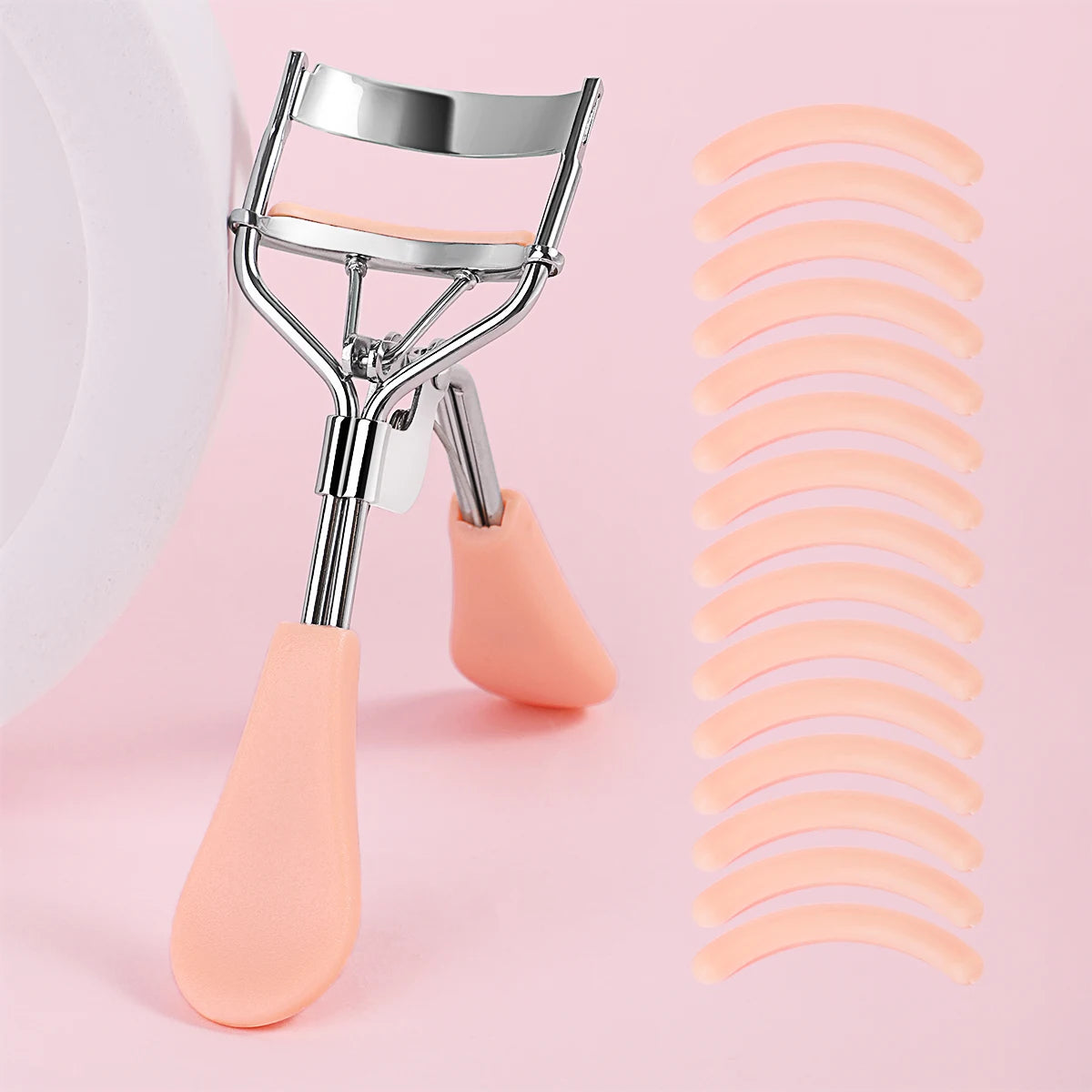 Portable Eyelash Curler with 15 Silicone Pads and Stainless Steel Eyelash Curler, Used for Eyelash Extensions and Curling Tools