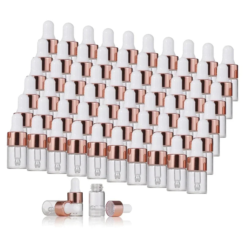 10pcs Mini Dropper Bottles Glass Empty Essential Oil Aromatherapy Bottles 1ml 2ml 3ml 5ml Rose Gold Cap Pipettes Bottles