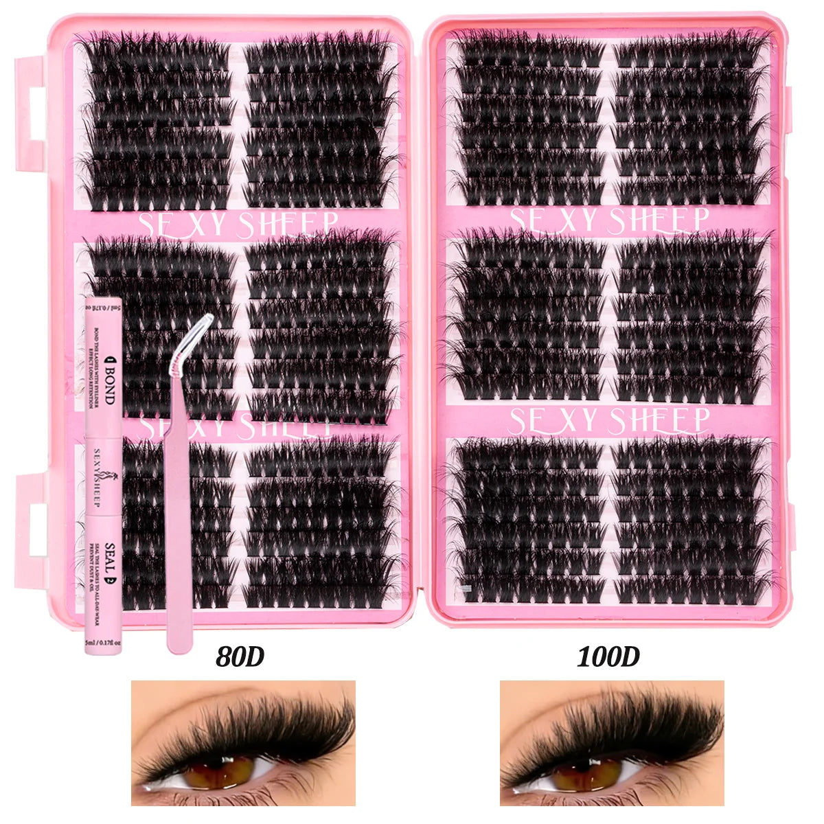 Lash Clusters Kit Cat Lashes with Lash Bond & Seal Cluster Eyelash Extensions Mix Styles Eyelash Clusters Kit DIY at Home Makeup