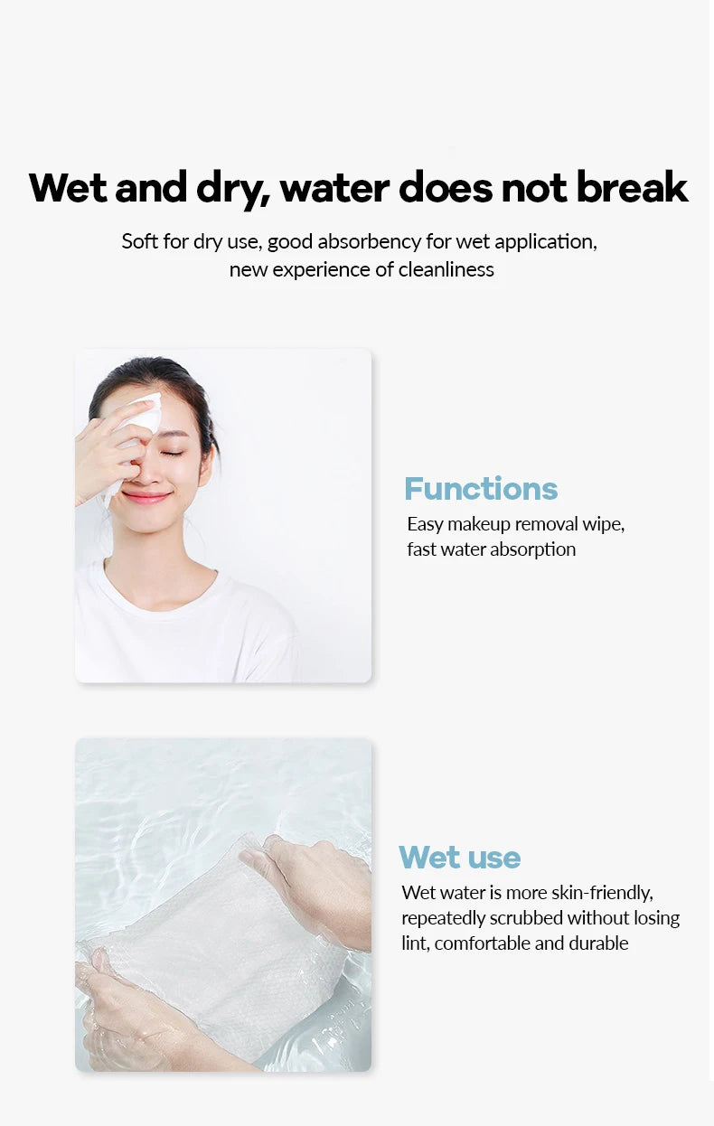 100 Count Disposable Face Towel Cotton Tissue Soft Thick Dry Wipe Reusable Makeup Remover Pads Facial Cleansing Tissue
