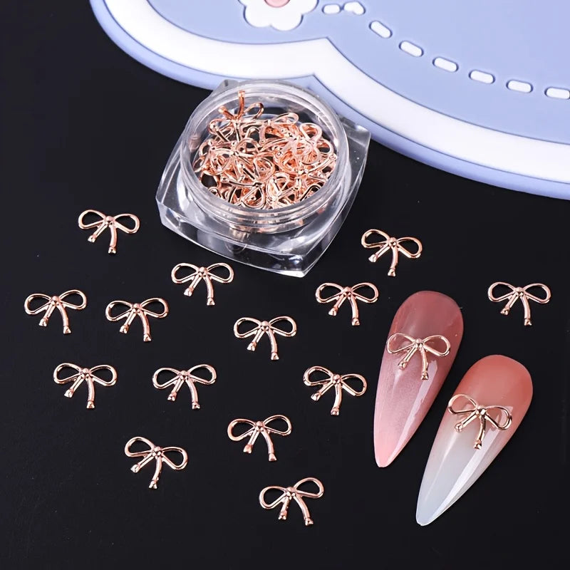 3 Bottle Metal Willow Bows Nail Decoration Gold Silver 3D Bowknot Design DIY Charm Elegant Metallic Jewelry Manicure Accessoires