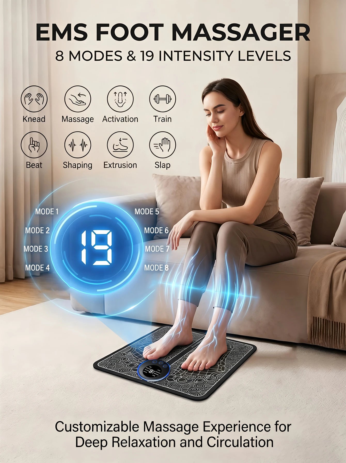 EMS Foot Massager Rechargeable Massage Pad Foot Relaxation Pad Electric Foot Massage Tools Promote Blood Circulation