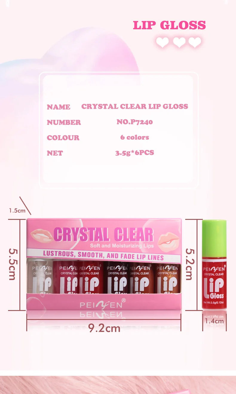 6 Pieces Glass Mirror Lip Gloss Set Hydrating Lightweight Lip Balm Glossy Shimmer Sheer Tint Peach Cherry Pink