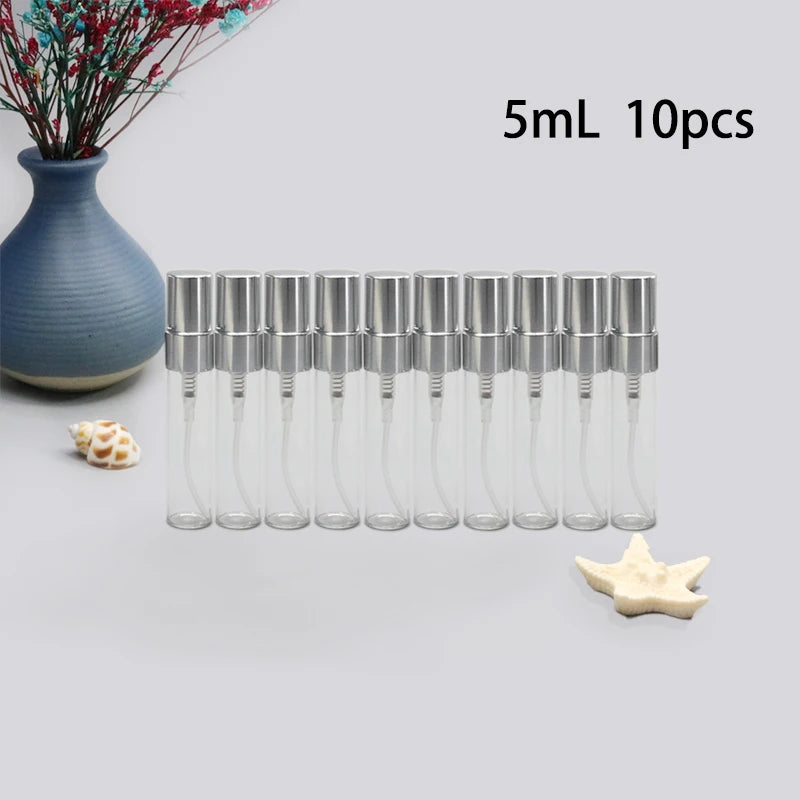5ml 10ml 10pcs clear glass perfume bottle refillable Portable dispenser spray bottle Metal atomizer perfume bottle