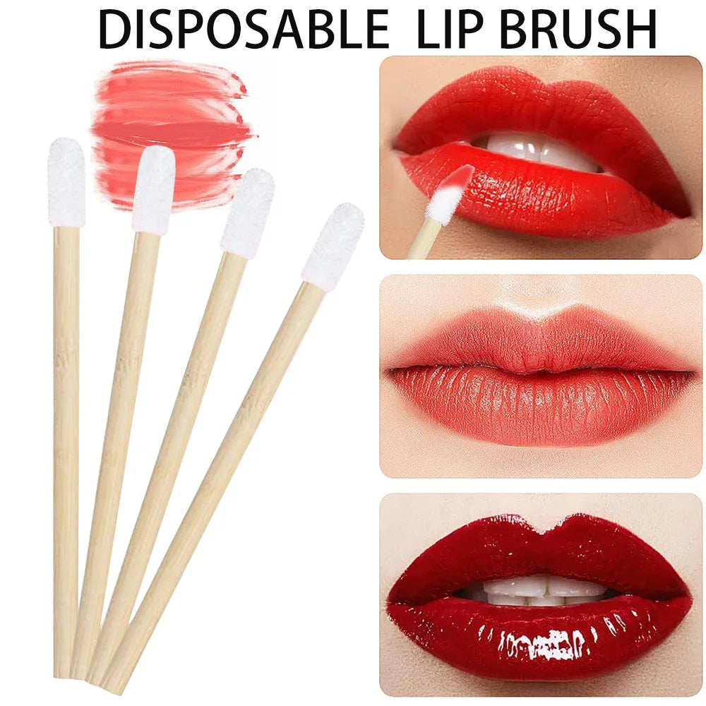50/100pcs Lip Brushes Bamboo Handle Lip Brushes Lipstick Gloss Wands Applicator Makeup Tool For Eyelashes Extension Accessories