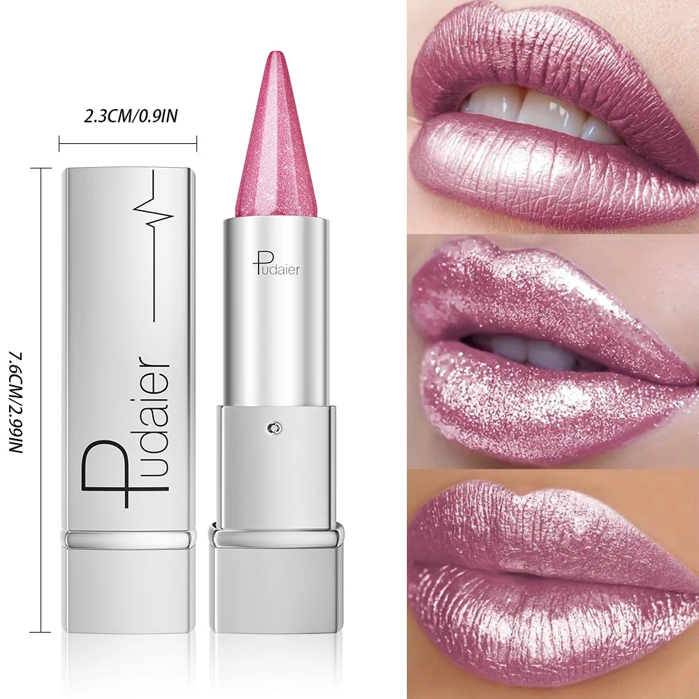 Pearl Shimmer Lipstick for Women, Metallic High Shine Lip Color, Waterproof Smudge Proof, 24 Hours Long Lasting, Lightweight Gla