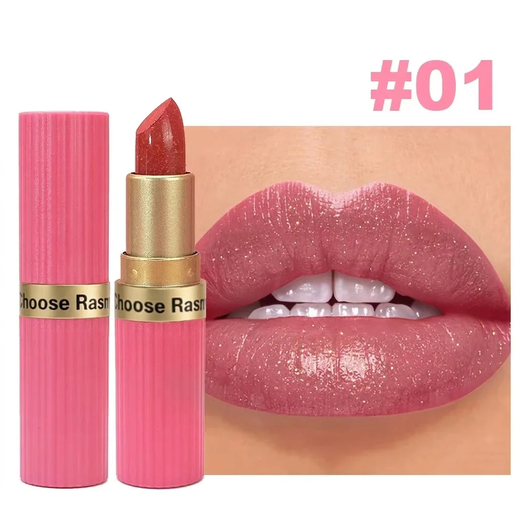 Pearlescent Pink Glitter Velvet Lipstick Metallic Waterproof Long Lasting Matte Shimmer Diamond Lipstick Women Makeup Cosmetic