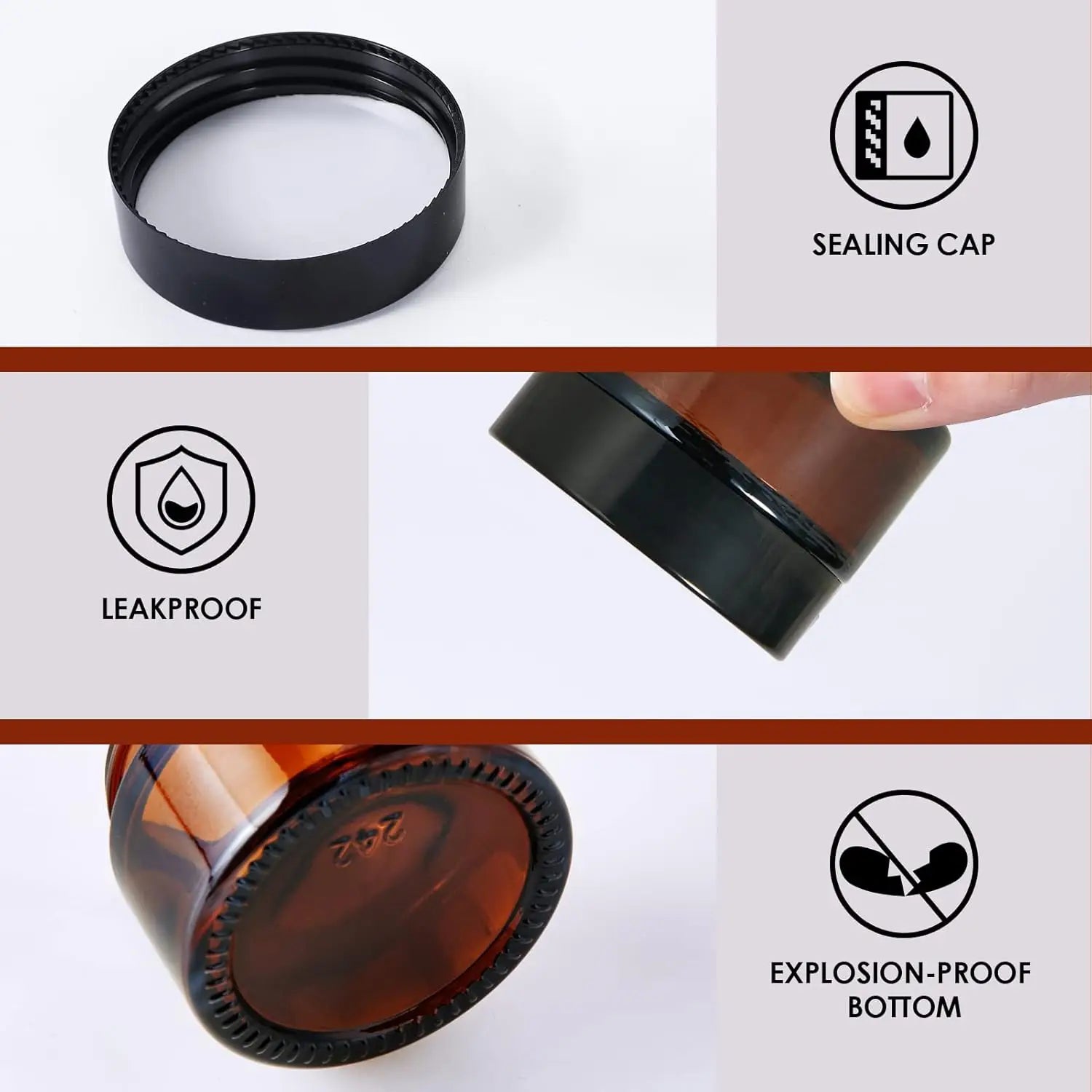 10pcs 5g-50g Amber Brown Glass Cosmetic Jar Face Cream Bottles Portable Travel Face Cream Cosmetic Container Accessories