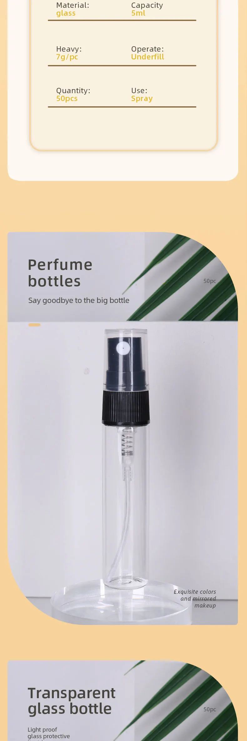 Special sale 50/piece 5ml transparent high quality glass perfume bottle spray bottle mini portable travel sub-bottle