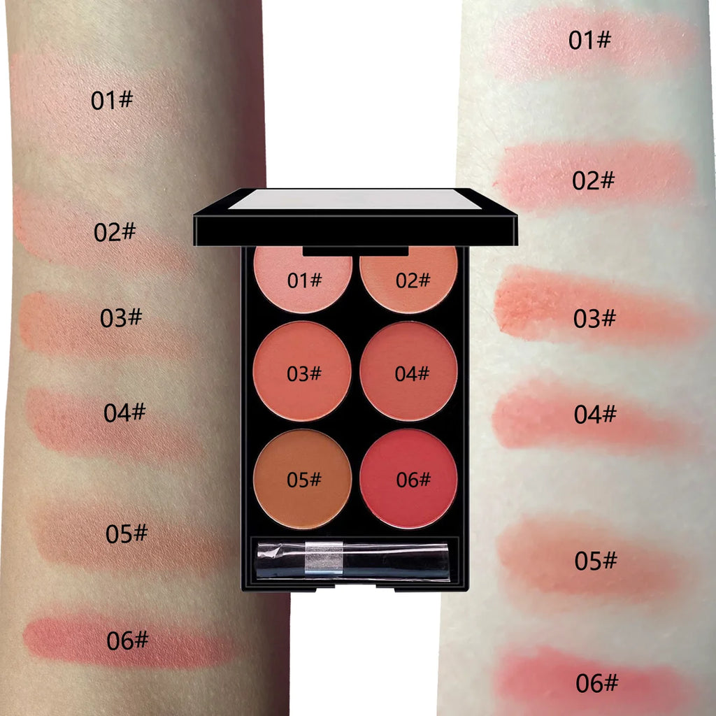6-Color Blush and Contouring All-in-One Palette, Pearlescent Matte Powder Makeup Palette