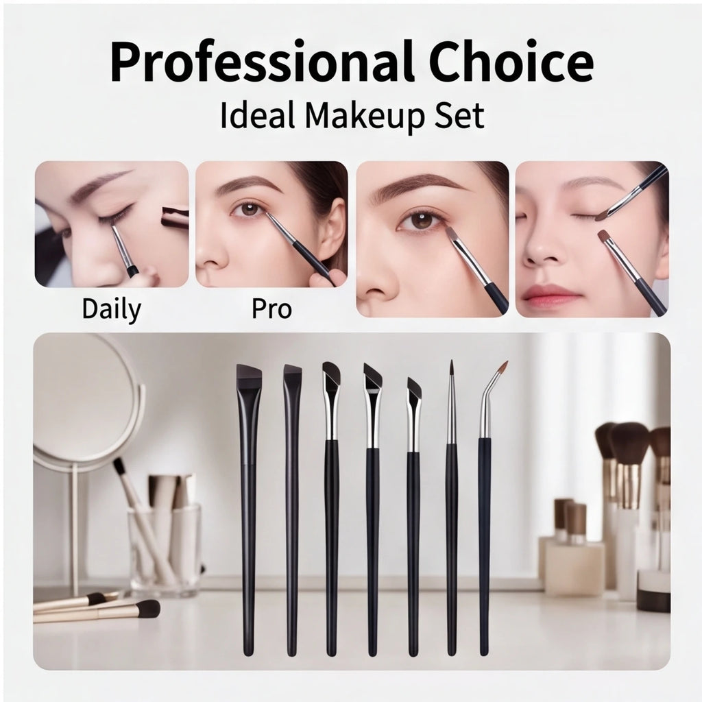 7 combination precision detail makeup brushes, eyeliner and eyebrow brush sets, with ultra-thin eyebrow and lower eyelid brushes