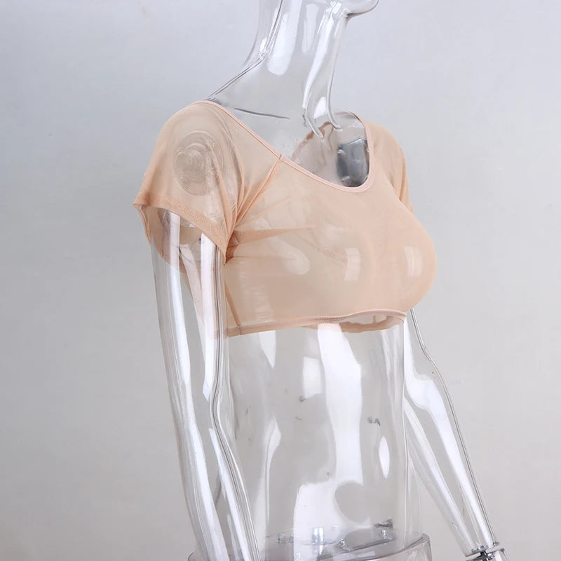 Transparent Mesh Ultra-thin Vest Absorbent Deodorant Pad Women T-shirt Washable Sweat Proof Under Top With Underarm Sweat Pads