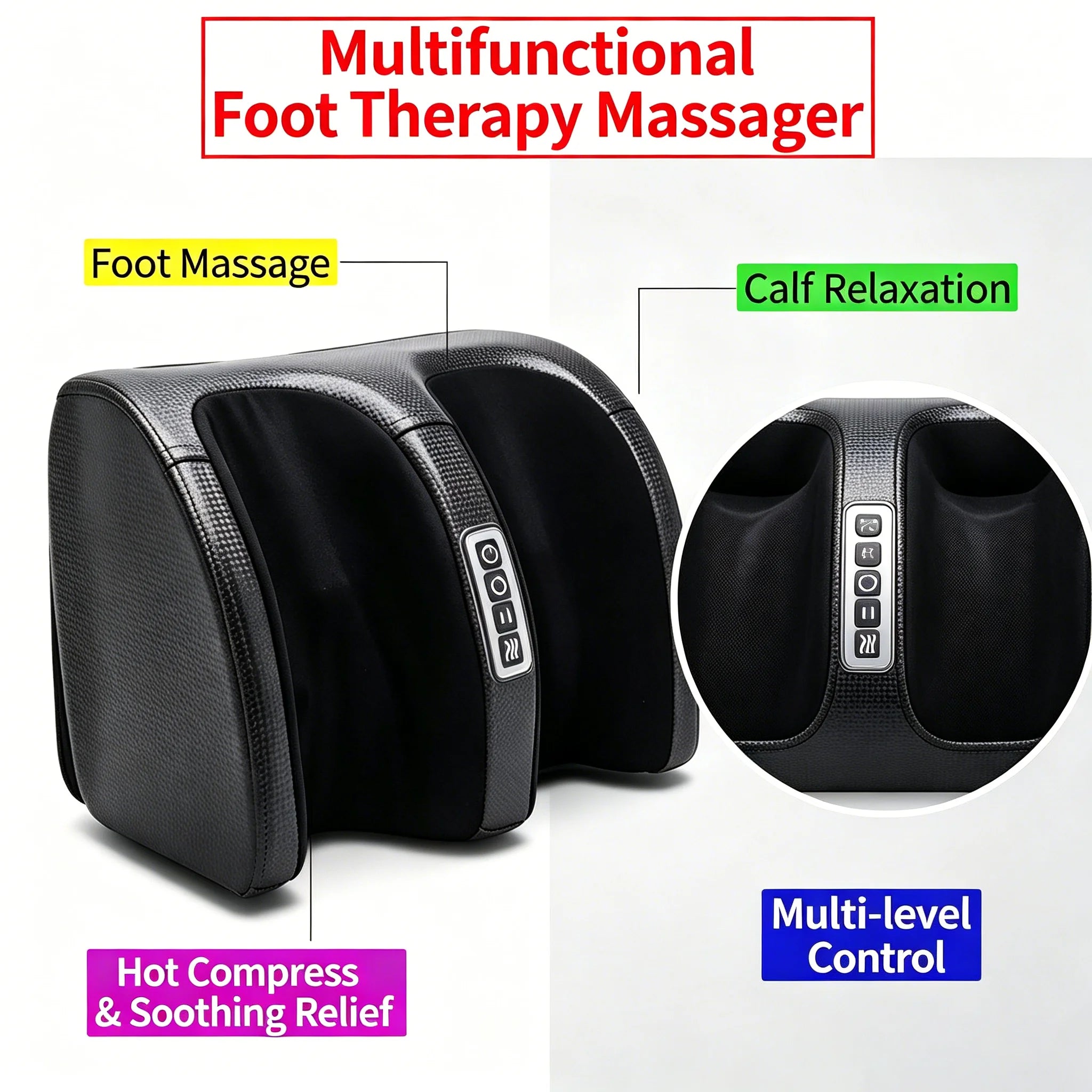 Electric Foot Massager Shiatsu Kneading Deep Tissue Relax Heated Roller Calf Pain Relief Fatigue Muscles Vibrator Machine Health