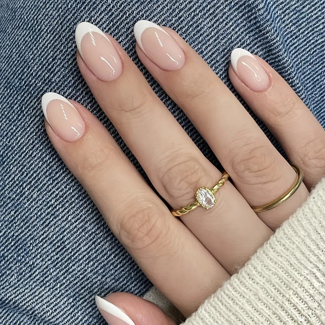 120 PCS Box Almond Shaped Pink Nail Piece White French Press On Nails Almond Shape Press On Nails Young Girls Acrylic Nails