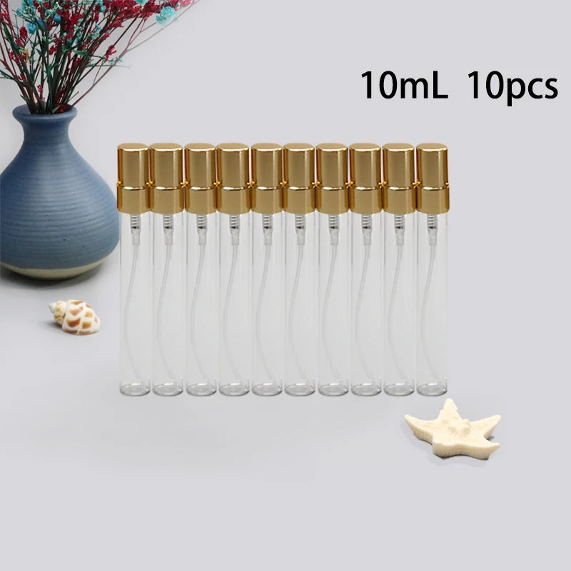 5ml 10ml 10pcs clear glass perfume bottle refillable Portable dispenser spray bottle Metal atomizer perfume bottle