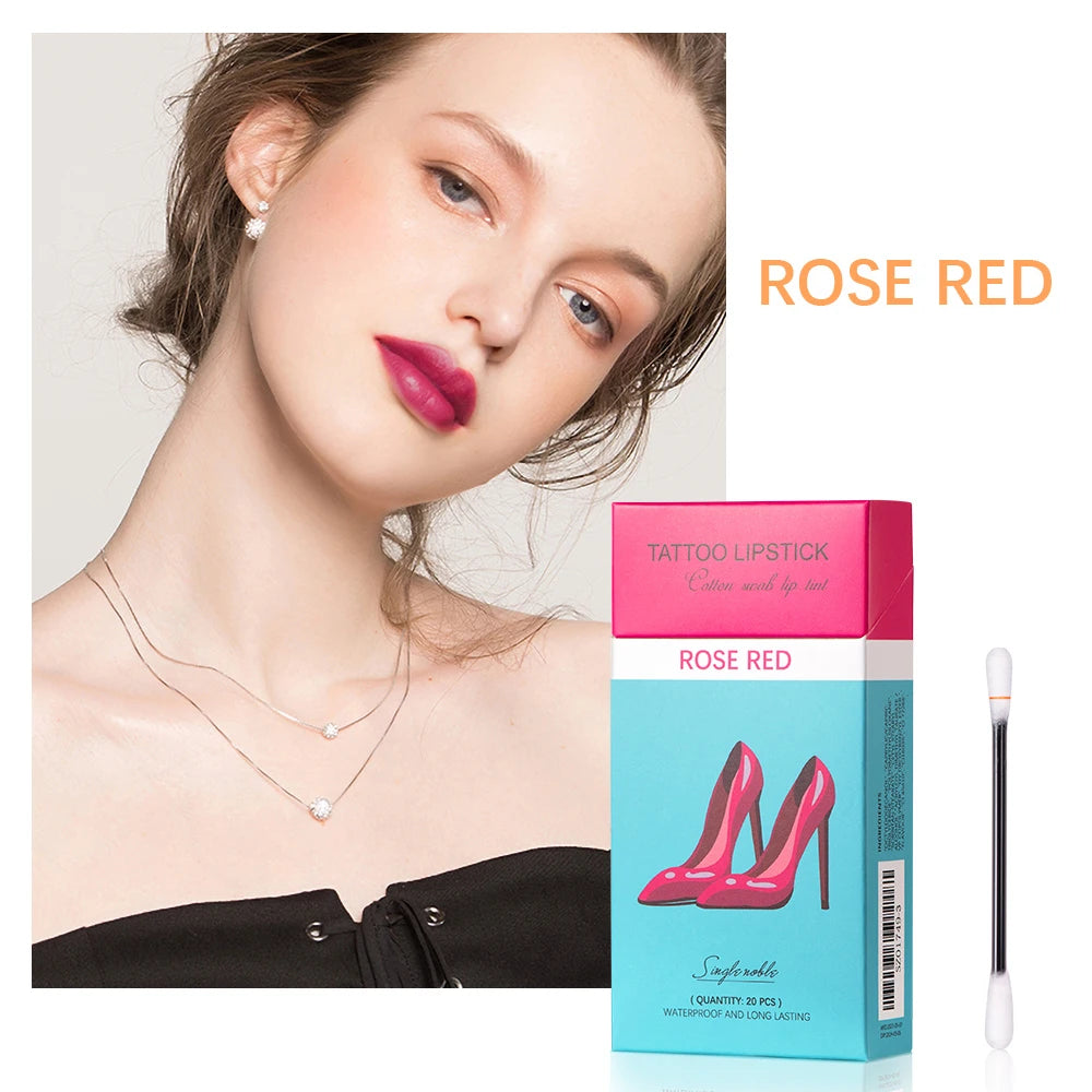 20pcs Cigarette Cotton Swab Lipstick Tattoo Lipstick Non-Stick Long-Lasting Waterproof and Kiss-proof Lip Durable Lip Stain Set