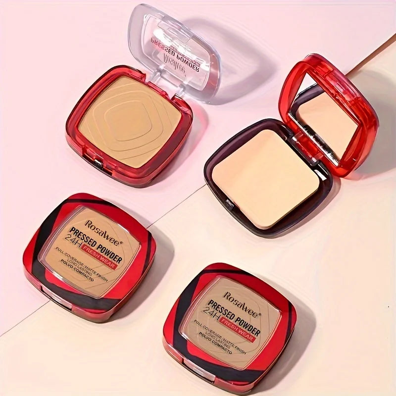 Full Coverage Pressed Powder Foundation With Puff Applicator, 24H Wear Matte Control Oil  Foundation Long Lasting Face Makeup
