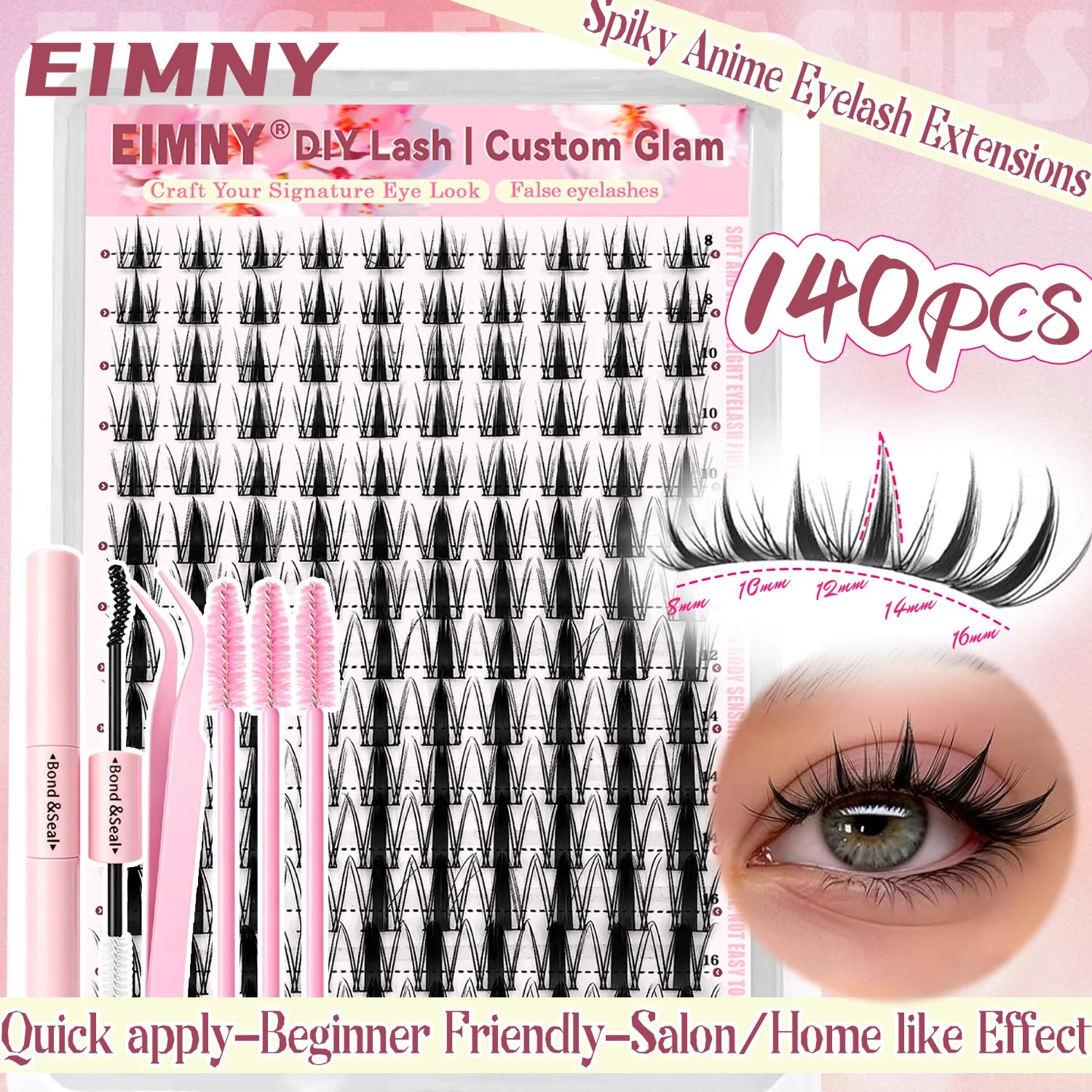 140 Cluster Korean-Style False Lash Extension Kit – Perfect for Cosplay Makeup & Natural Long Wispy Cat Eyes!